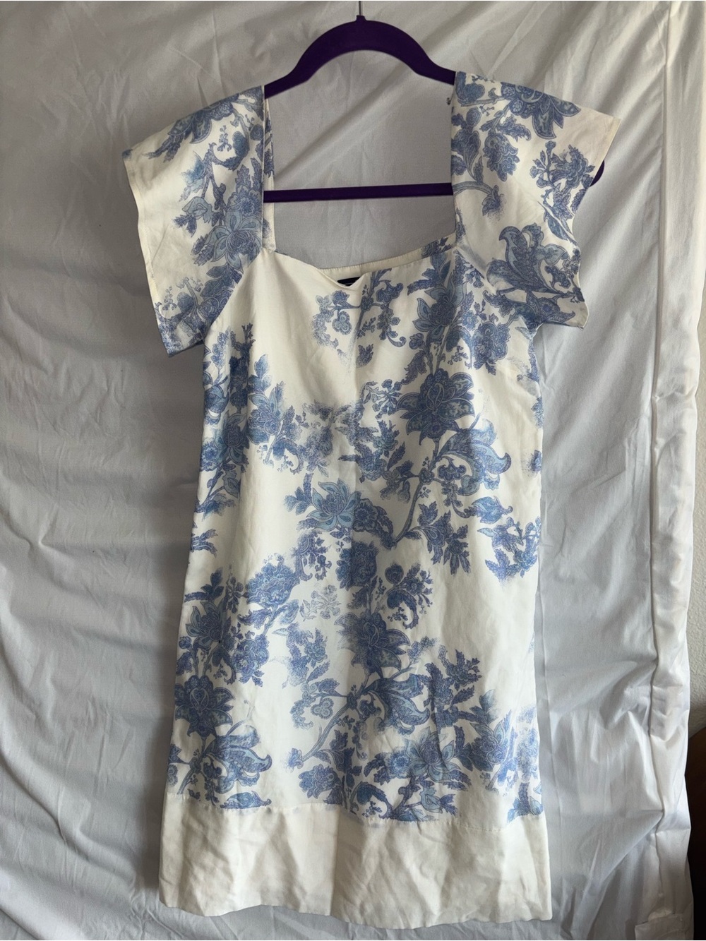 GAP White Dress with Blue Floral Toile Print